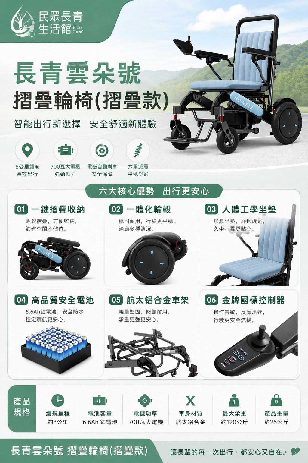 長青雲朵號 摺疊輪椅( 摺疊款 )