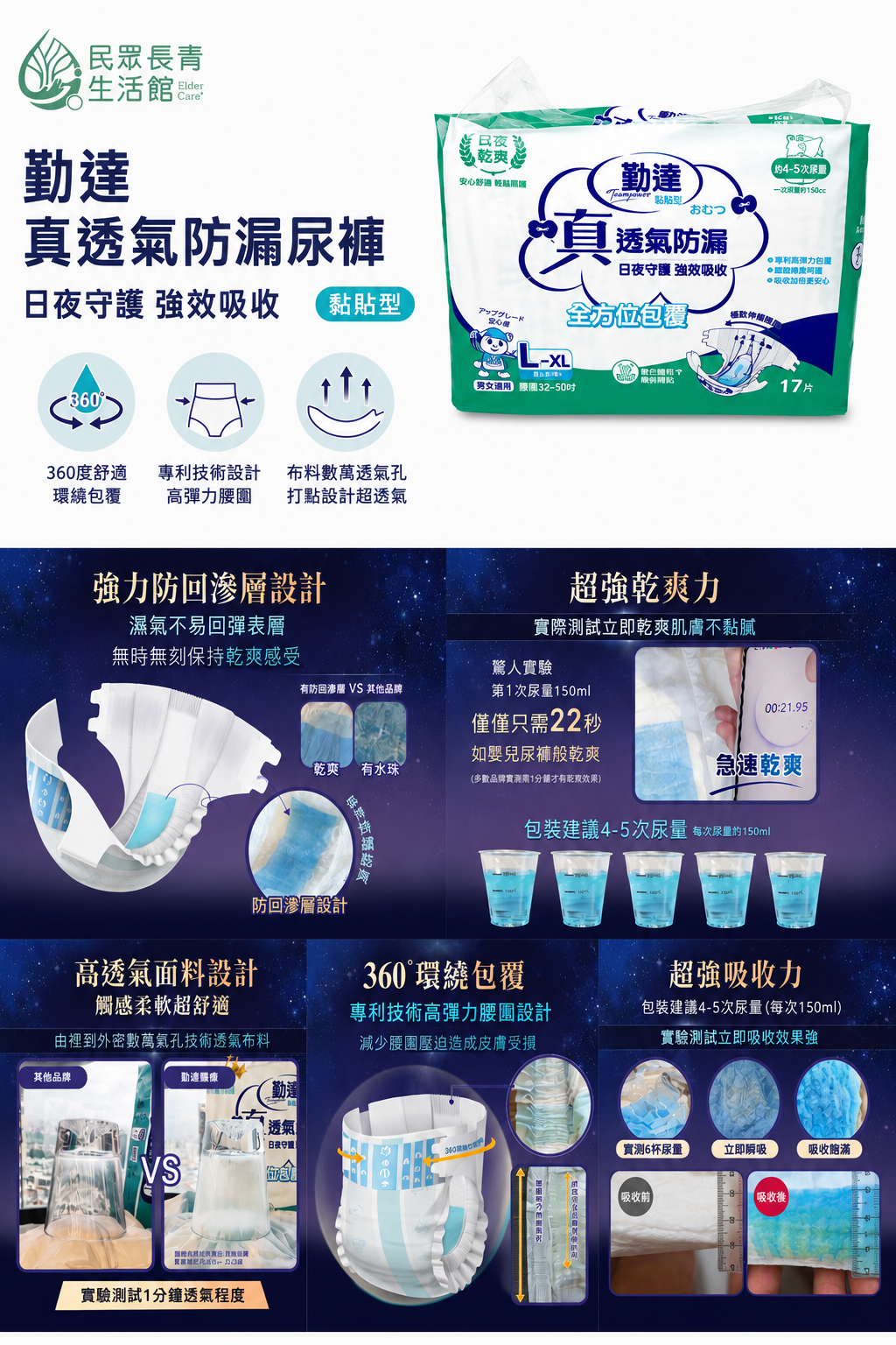 勤達 透氣防漏 成人尿布